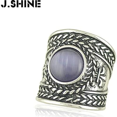 JShine Vintage Gypsy Rings with Stone Antique Silver Color Zinc Alloy Ethnic Bohemia Midi Finger Ring Female Costume Accessories