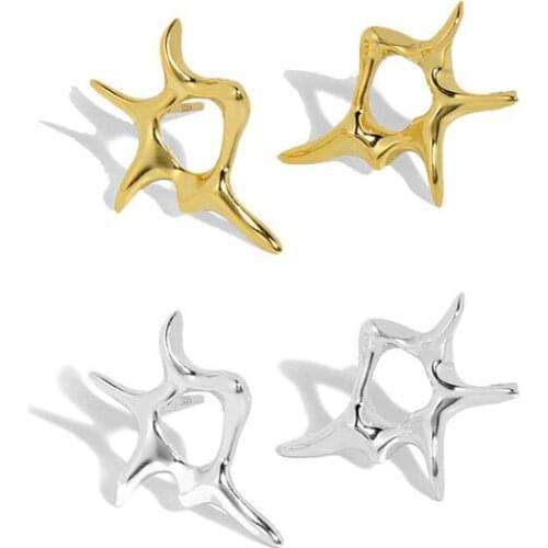 Sterling Silver 925 Stud Earrings For Womens Gold Irregular Design Minimalist Fine Jewellery Accessories Unusual Aros Jewelry