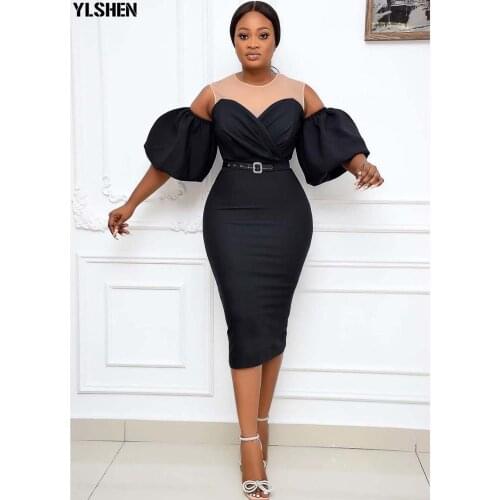 African Dress Women Puff Sleeve Patchwork Bodycon Dresses Christmas 2020 Plus Size Clothing Ladies Robe Vetement Femme Vestidos