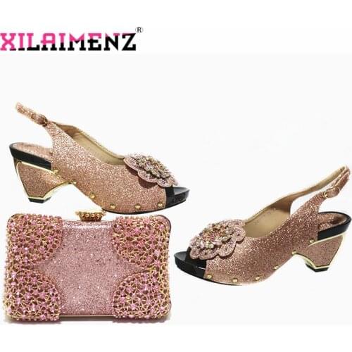 Winter New Arrivals Nigerian Women Shoes Matching Bag in Pink Color High Quality Comfortable Heesl Sandals for Garden Party