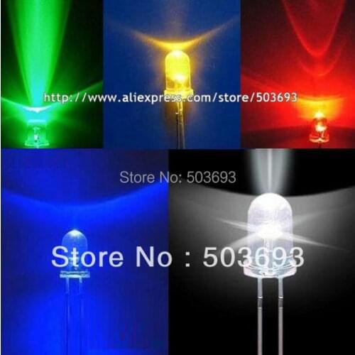 Free Shipping 5valuesx200pcs=1000pcs UltraBright Red/Green/Blue/White/Yellow Ultra Bright 5mm Round LED Diode F5 Led