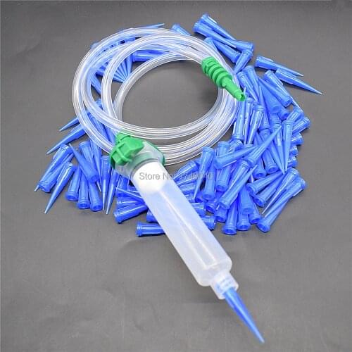 10cc Glue Syringe Barrel Adapter Dispenser Connector and 10cc Glue Syringe Barrel with 100pcs 22G Tapered Dispensing Needle Tips
