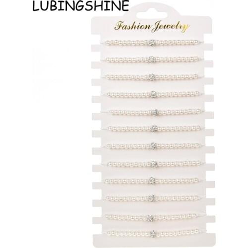 12pcs/lot Pearl Disco Ball Beads Charms Braided Bracelet for Women Adjustable Rope Chain Yoga Anklet Wristband Handmade Jewelry