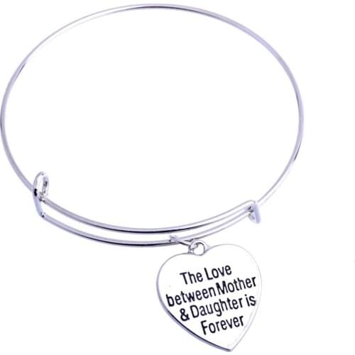 12PC The Love Between Mother & Daughter Is Forever Heart Pendant Bangles Adjustable Bracelets Family Women Girl Mom Xmas Gifts