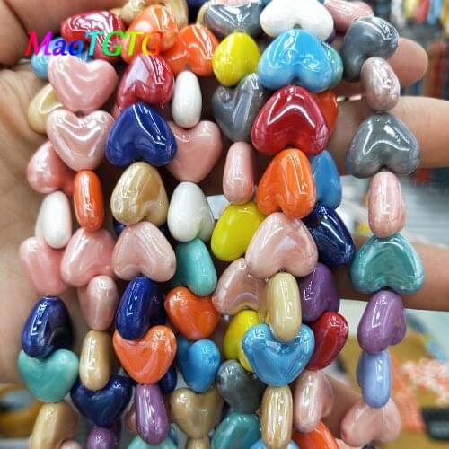 20pcs Colorful Ceramic Heart Beads For Jewelry Making Necklace Bracelet 6x13x15mm Heart Shape Ceramic Spacer Beads Accessories
