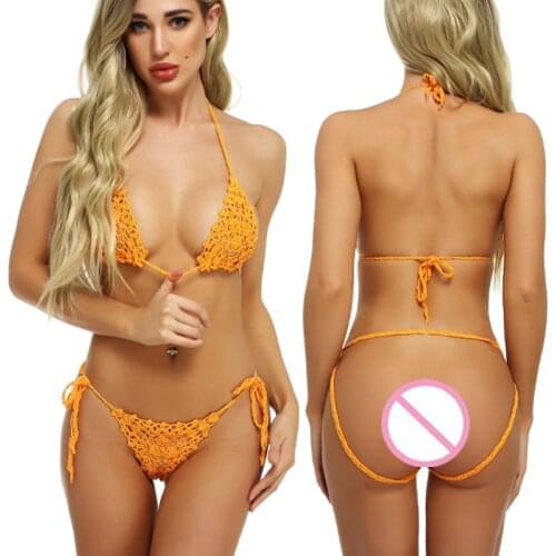 2021 New Micro Bikini Set Handmade Crochet G Thong String Beach Micro Swimwear Sexy Lingerie Sets
