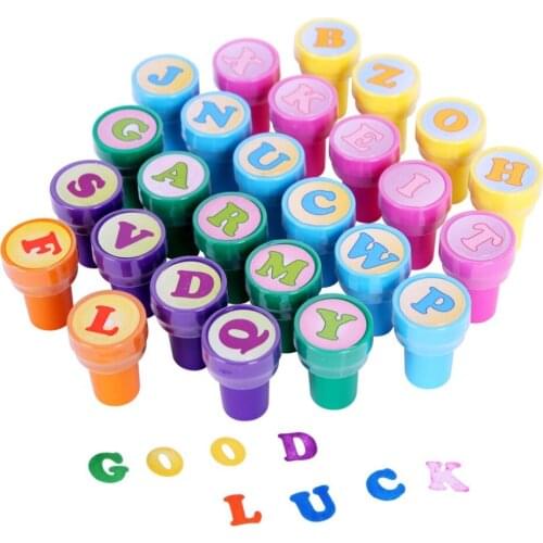 26pcs Children Script Number Self-Ink Alphabet Letter Decoration Rubber Stamps Kids Learning Toy Stamp Christmas Birthday Gift