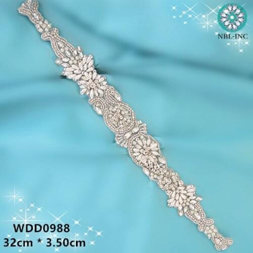 30PCS) Wedding dress bridal beaded silver crystal rhinestone appliques iron on for wedding dresses belt WDD0988