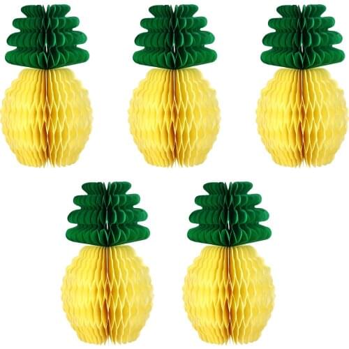 5pcs Pineapple Shape Honeycomb Decoration Pineapple Garland Table Centerpiece Honeycomb Paper Fruit SUMMER BEACH POOL LUAU PARTY