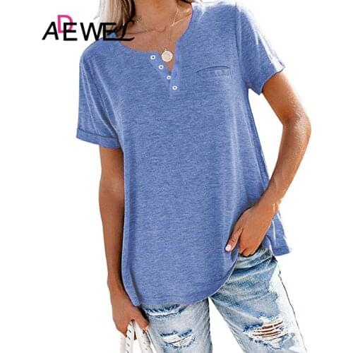ADEWEL Harajuku Black Plus Size V Neck Fake Pocket Woman Tshirts Mujer Camisetas Oversized Tops Roupas Femininas Clothing 3XL