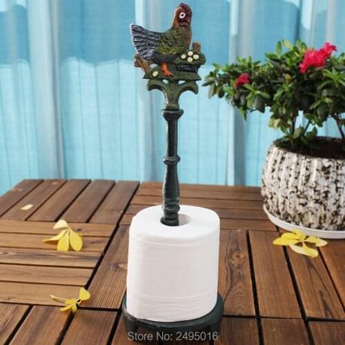 Cock Cast Iron Animal Paper Towel Holder Bath Tissue Toilet Roll Jewelry Organizer Free-Standing Bronze Rustic Decor