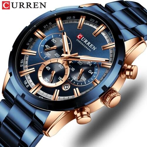 Curren New Fashion Mens Watches With Stainless Steel Top Brand Luxury Sport Chronograph Quartz Watch Men Relogio Masculino