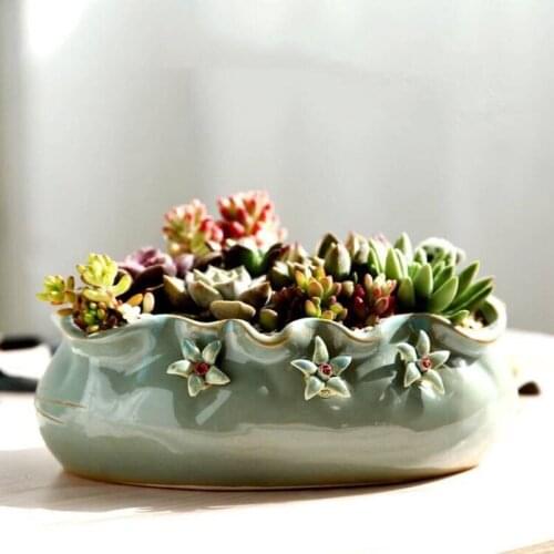Large Caliber Succulent Flowerpot Creative Personality Ceramic Simple Cactus Orchid Potted Plant Small Pot Desktop Decoration