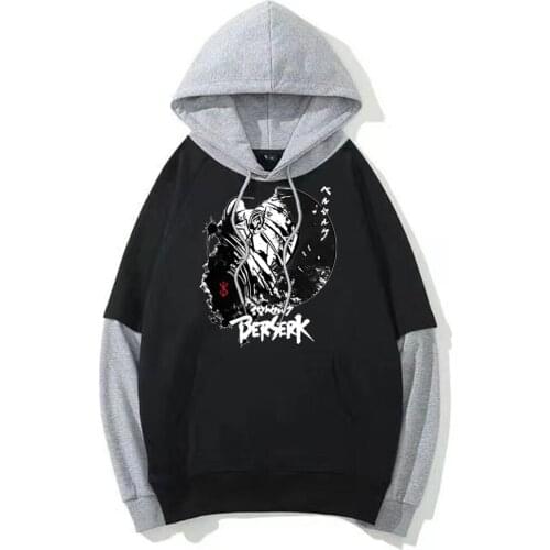 Two-color Stitching Sweater 2021 Japan Berserk Cool Guts Print Loog Sleeve Fake Two Pieces Hoodie Sweatshirt Winter Autumn Top