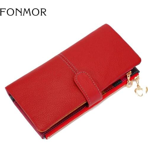 FONMOR Genuine Leather Wallet Women Long Wallets Purses Women Girls Wallet Money Slim Female Purse Card Holder Women Clutch