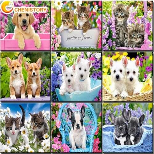 CHENISTORY 40x50cm Frame DIY Oil Painting By Numbers Animals Dog On Canvas Acrylic Paint Pictures By Numbers Kit Home Decoration
