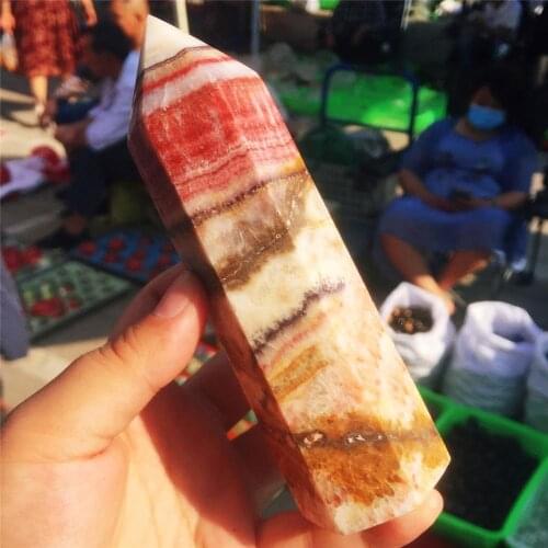 Nice Natural Red Lines Stones Wand Point Healing Stones Tower Rhodochrosite Gems Ornaments Fengshui for Home Decoration Gift