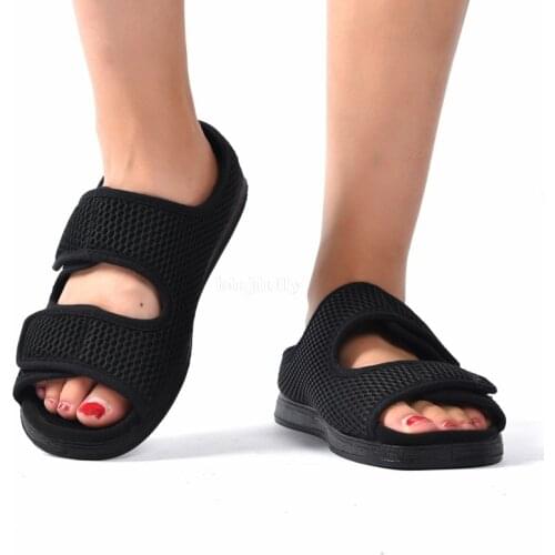 Summer Comfortable Diabetes Shoes Fat Thumb Instep Height Foot Code Middle-Aged Elderly Sandals Swollen Adjustable Slippers