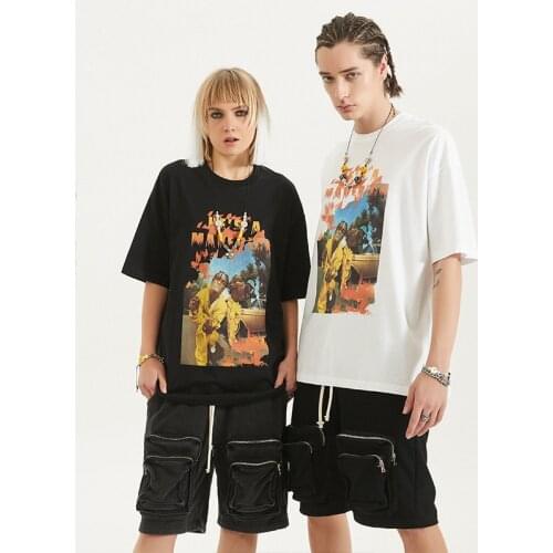 Summer mens clothing Pure color T-shirt printing loose high street