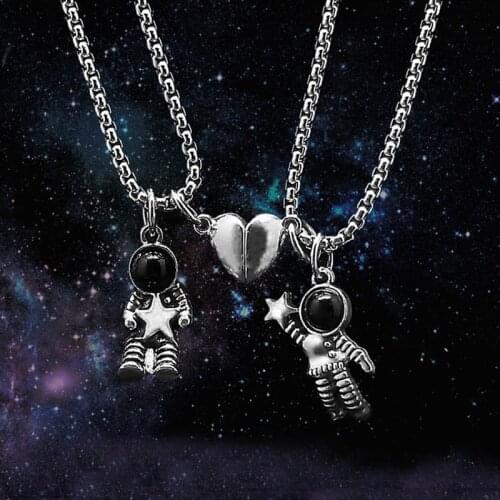 Spaceman Pendant Magnetic Necklace Astronaut Creative Star Couple Necklaces Friendship Jewelry Lovers Valentines Day Gifts