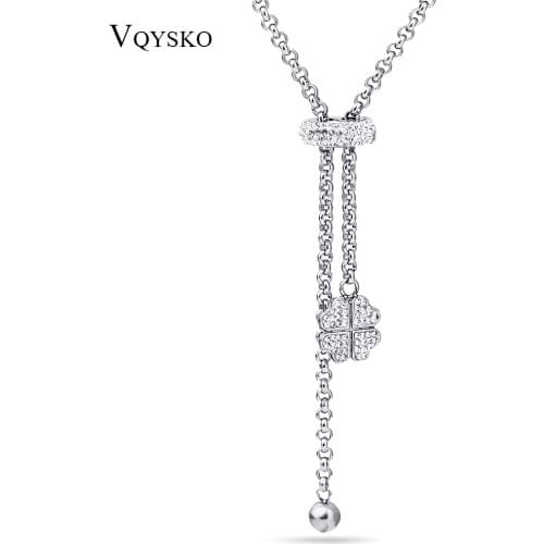 Fashion Crysatl Flower Pendant Stainless steel Jewelry Necklace Sweater Chain Wedding Necklace for women