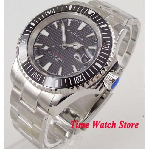 41mm Parnis watch black dial sapphire glass luminous date magnifier ceramic bezel 5ATM MIYOTA Automatic wristwatch men 1059