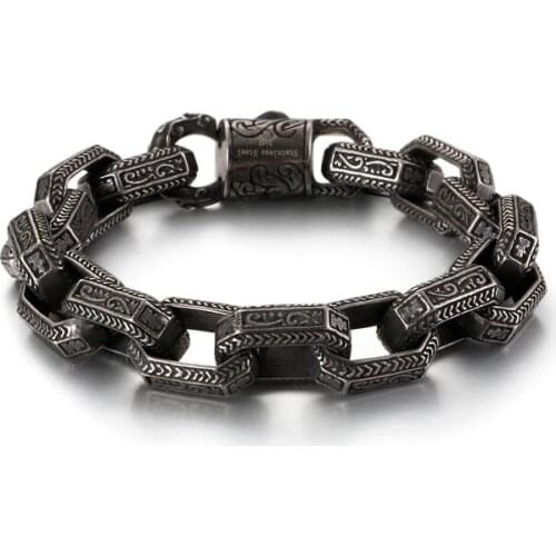 HAOLYNJOY Punk Matte Link Chain Bracelet Men Stainless Steel 22.5cm Long Chunky Ancient Symbol Charm Pulsera Male Jewellry