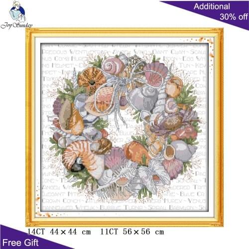 Joy Sunday Conch Wreath Home Decoration J305 14CT 11CT Stamped and Counted The Conch Wreath Needlepoints Cross Stitch Kit