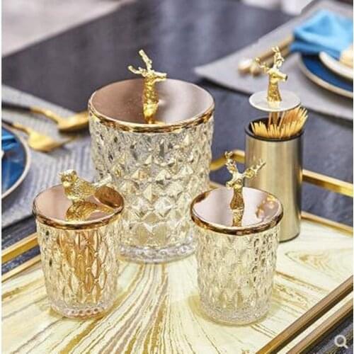 Nordic metal deer head glass decorative storage box, toothpick box, home office restaurant bar decoration gift