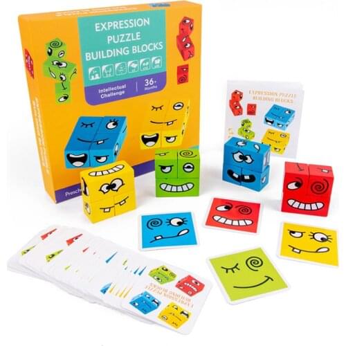 New Children Wooden Expression Puzzled Magic Cube Building Blocks Montessori Educational Toys Logical Thinking Parent-child Gift