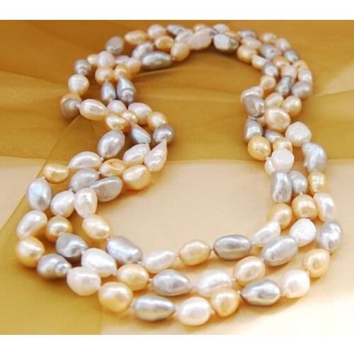 Unique Pearls jewellery Store 120cm 7x9mm Multicolor Baroque Genuine Freshwater Pearl Necklace Fine Jewelry Women Gift