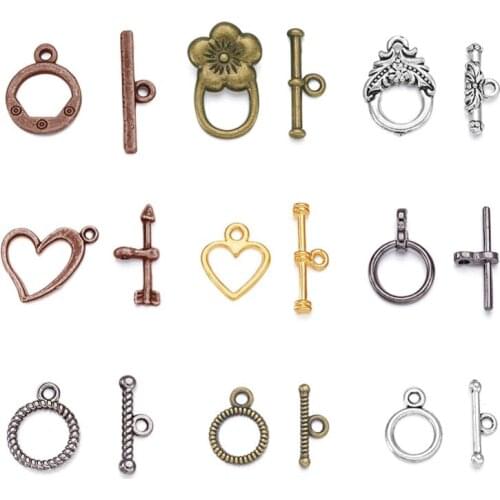 PandaHall 100set Toggle: 15~25x10~15mm Mixed Color Alloy Tibetan Style Toggle Clasps for Jewelry Making DIY Accessories Findings