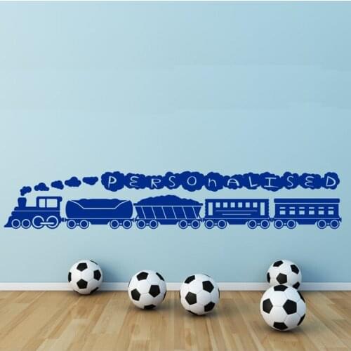 Train & Personalized Text for Boys bedroom. Vinyl wall art decal sticker. Any color and size. A14-009