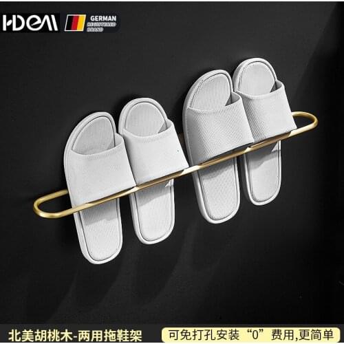 Solid wood free punching slippers rack bathroom shelf towel bar bath towel hanging balcony wall hanging towel single rod