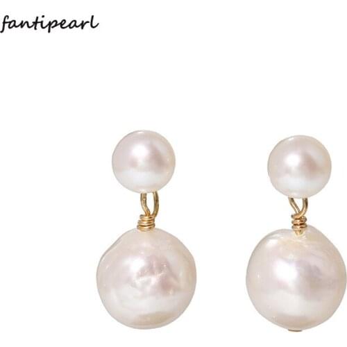 Simple exaggerated pearl earrings Baroque special-shaped pearl atmospheric pearl earrings literary temperament earrings