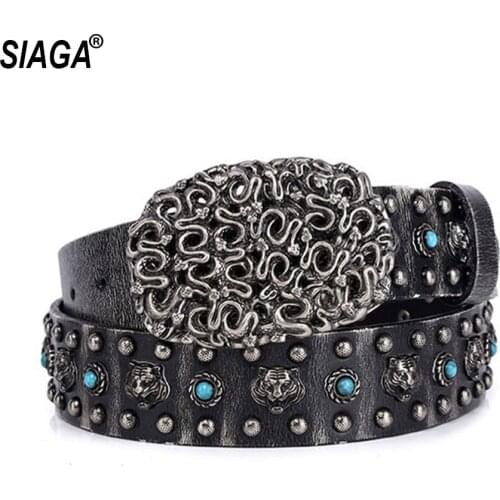 2020 New Western Denim Top Quality Cow Skin Leather Belt Young Men & Women Metal Rivet Punk Cowhide Belts for Unisex SA016