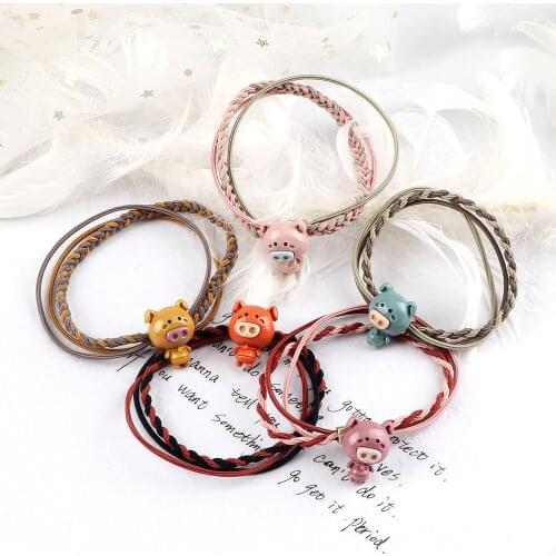 Lovely Cartoon Pig Girls Elastic Hairbands Mixed Color Twist Rubber Band Ponytail Holder Women Scrunchie Korean Hair Accessories