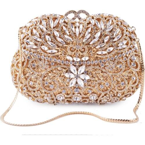 Luxury Celebrity Dinner Party Evening Bags Gold Ladies Flower Crystal Diamond Clutch Purse Vintage Torebka Damska messenger bags