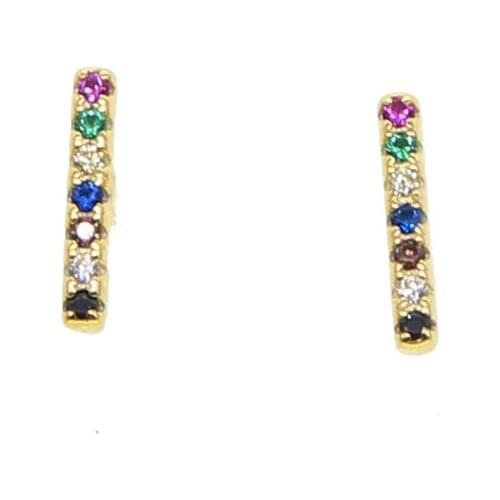 Gold color 100% 925 sterling silver tiny mini cute women jewelry thin short colorful cz bar earring stud delicate simple earring