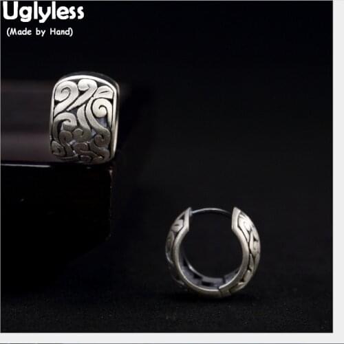 Uglyless Real Solid 990 Pure Silver Fine Jewelry for Women Handmade Vines Ear Hoops Vintage Thai Silver Ethnic Earrings Round