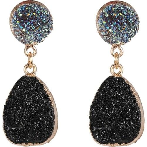 2019 New Bohemian Green Druzy Resin Stone ZA Clip on Earrings No Pierced for Women Jewelry Drusy Ear Clips Eardrop Long Earrings