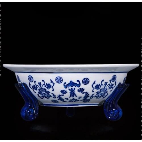 Blue and White Porcelain Tripod Fruit candy fruit Plate living room Restaurant Dish Home Decoration