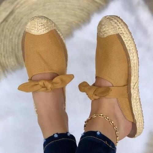 2021 Women Butterfly-knot Hemp Summer Fashion Slippers Female Casual Comfort New Slides Ladies Outside Style Flat Big Size 43