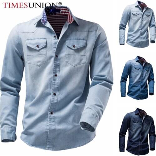 Мужские джинсовые рубашки Timesunion China At AliExpress
