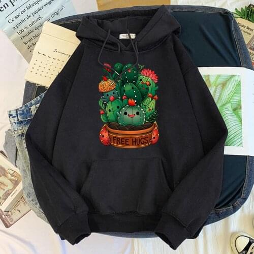 Hoodies Kawaiis cactus Cartoon Print Sweatshirt Woman With Hood Aesthetics Harajuku Womens Clothing Punk Autumn Hoodie Women