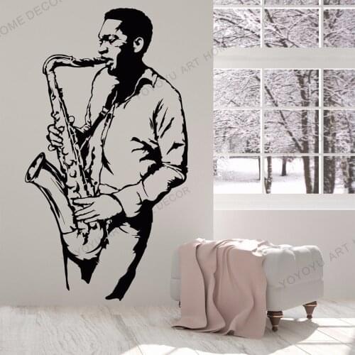 Vinyl Wall Decal Classic Saxophone Player Wall Sticker Jazz Club Musician Man Player Wallpaper Music Studio Wall Decor rb573