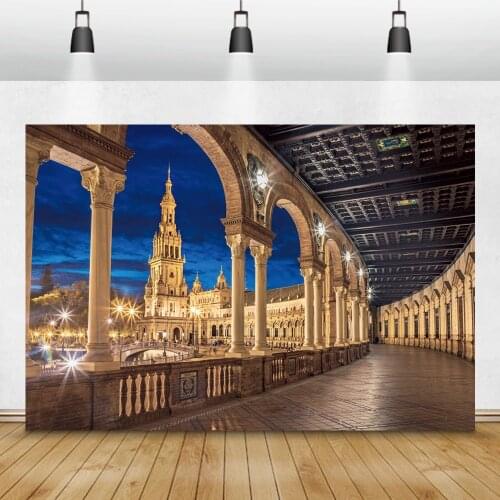 Laeacco Royal Palace of Madrid Buildings Night Photography Backgrounds Vinyl Customize Photographic Backdrops For Photo Studio