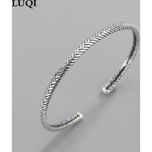 S925 silver vintage serpentine twist Thai silver woven pattern creative open bracelet SH002