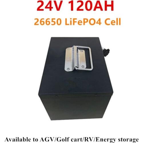 Waterproof 24V 120AH AGV RV Golf cart Electric tricycle solar power lithium battery use 26650 LiFePO4 with 24v 20A charger