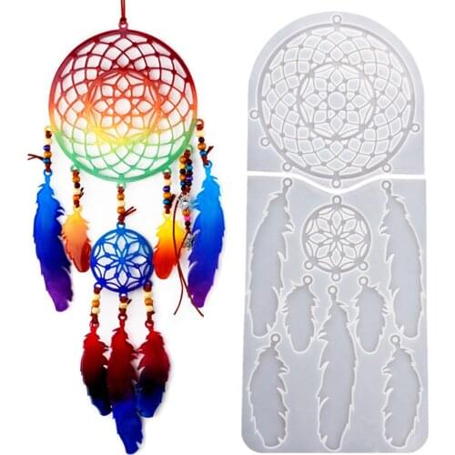 Mirror Silica Gel Mold, Feather Dream Catcher Hanging Decoration DIY White Hand Making Tool, Christmas And Halloween Gifts